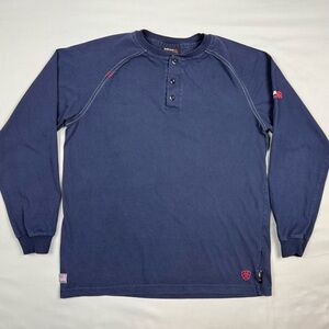 Ariat FR Mens Air Henley Shirt Sz Medium Navy Long Sleeve Flame Resistant B8